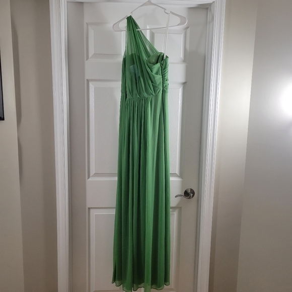 David's bridal long mesh dress w/ one shoulder Clover size 6 style F15928 NWT - Picture 5 of 11
